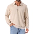 thumbnail image 1 of INSPIRE CHIC Men's Quarter Zip Long Sleeve Knitted Geometric Patterns Pullover Sweatshirt S Beige, 1 of 5