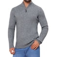 thumbnail image 1 of INSPIRE CHIC Men's Quarter Zip Pullover Sweater Knitted Mock Neck Polo Sweater L Gray, 1 of 6