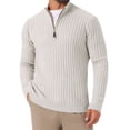 thumbnail image 1 of INSPIRE CHIC Men's Quarter Zip Pullover Sweater Knitted Mock Neck Polo Sweater M Light Gray, 1 of 6