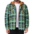 thumbnail image 1 of INSPIRE CHIC Men's Quilted Jacket Drawstring Hooded Zipper Padded Plaid Shacket XL Green Khaki, 1 of 6