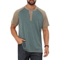 thumbnail image 1 of INSPIRE CHIC Men's Raglan Retro Colorblock Short Sleeve Button Down Henley Shirt S Green, 1 of 5
