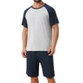 thumbnail image 1 of INSPIRE CHIC Men's Raglan Short Sleeves Crew Neck Drawstring Sleepwear Pajama Set M Navy Gray, 1 of 5