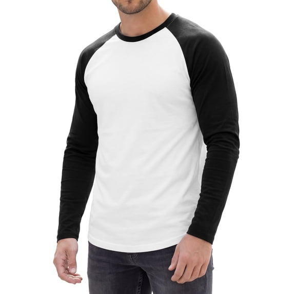 INSPIRE CHIC Men's Raglan T-Shirt Long Sleeve Crewneck Casual Baseball T-Shirts M White