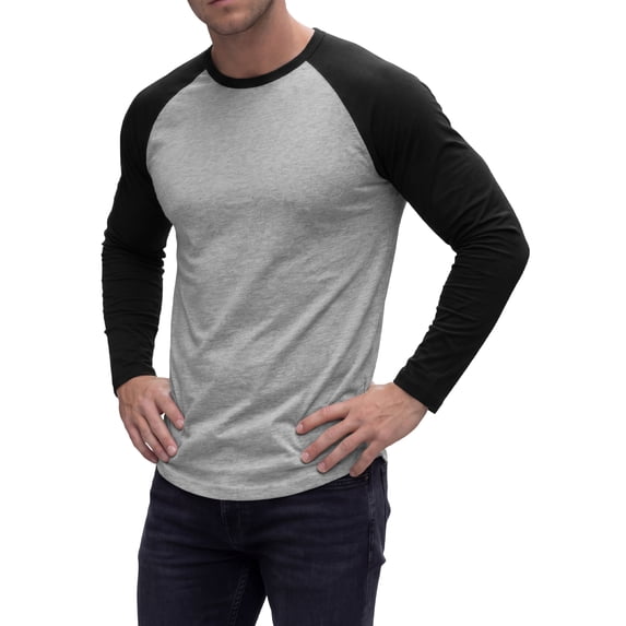 INSPIRE CHIC Men's Raglan T-Shirt Long Sleeve Crewneck Casual Baseball T-Shirts XL Light Gray