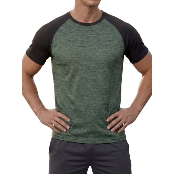 INSPIRE CHIC Men's Raglan T-Shirt Short Sleeve Crewneck Casual Baseball T-Shirts M Olive Green