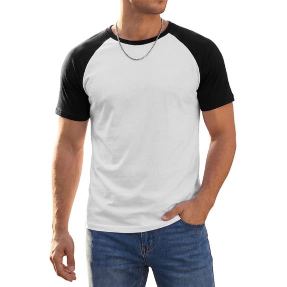 INSPIRE CHIC Men's Raglan T-Shirt Short Sleeve Crewneck Casual Baseball T-Shirts S White