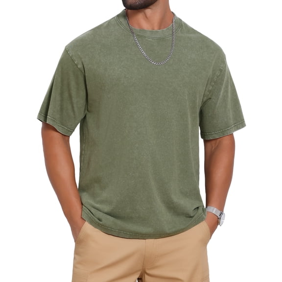 INSPIRE CHIC Men's Retro Distressed Crew Neck Short Sleeve Solid T-Shirts M Olive Green