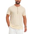 thumbnail image 1 of INSPIRE CHIC Men's Retro Texture Button Down Short Sleeve Outdoor Henley Shirt L Beige, 1 of 5