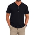 thumbnail image 1 of INSPIRE CHIC Men's Retro Texture Button Down Short Sleeve Outdoor Henley Shirt M Black, 1 of 5