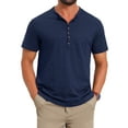 thumbnail image 1 of INSPIRE CHIC Men's Retro Texture Button Down Short Sleeve Outdoor Henley Shirt XL Navy Blue, 1 of 5