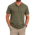 thumbnail image 1 of INSPIRE CHIC Men's Retro Texture Button Down Short Sleeve Outdoor Henley Shirt XL Olive Green, 1 of 5