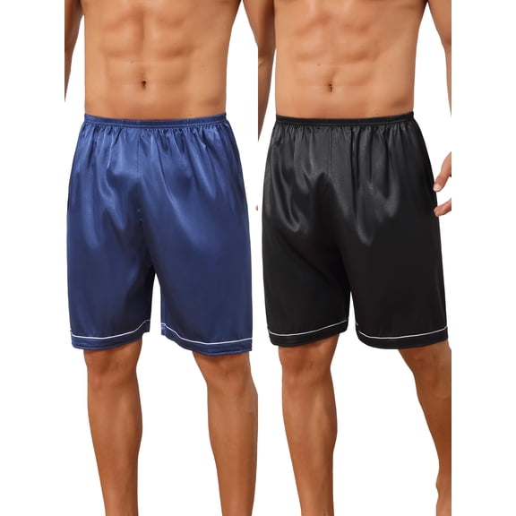 INSPIRE CHIC Men's Satin Above Knee Elastic Waist Sleep Pajama Shorts 2 Packs 28 1 Blue 1 Black