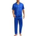 thumbnail image 1 of INSPIRE CHIC Men's Satin Nightwear Short Sleeve Button Shirt Sleep Shorts Casual Pajamas Set 2 Pieces XL Blue, 1 of 5