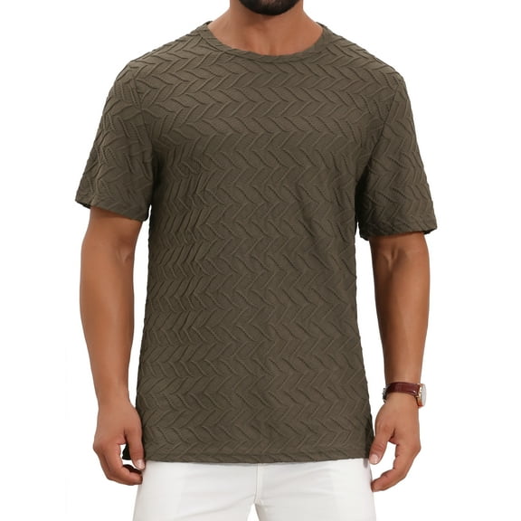 INSPIRE CHIC Men's Short Sleeve Crew Neck Summer Casual Jacquard Knitted T-Shirt S Brown