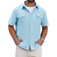 thumbnail image 1 of INSPIRE CHIC Edition Men's Short Sleeves Chest Pockets Summer Beach Button Down Linen Shirts L Sky Blue, 1 of 6