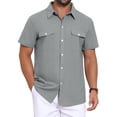 thumbnail image 1 of INSPIRE CHIC Men's Short Sleeves Chest Pockets Summer Beach Button Down Linen Shirts M Gray, 1 of 5