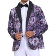 thumbnail image 1 of INSPIRE CHIC Men's Single Button Notch Lapel Prom Flower Print Suit Jacket S Purple Black, 1 of 5