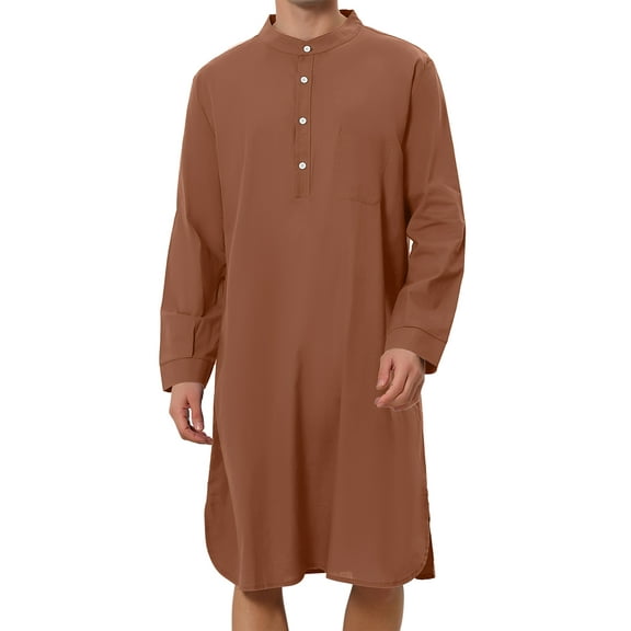 INSPIRE CHIC Men's Sleepshirt Banded Henley Collar  Shirt Pajamas Nightgown S Brown