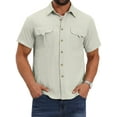thumbnail image 1 of INSPIRE CHIC Edition Men's Solid Cargo Shirt Two Pockets Short Sleeve Utility Shirts XL White, 1 of 6