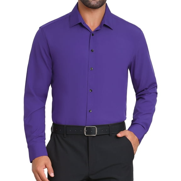 INSPIRE CHIC Men's Solid Color Button Down Long Sleeves Stretch Business Dress Shirt S Purple