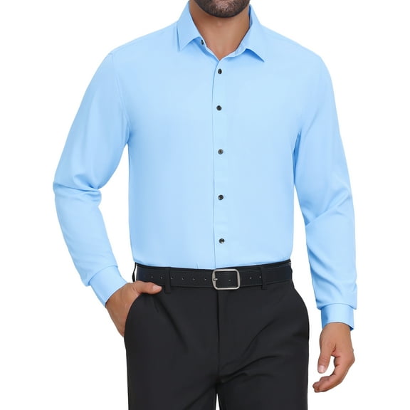 INSPIRE CHIC Men's Solid Color Button Down Long Sleeves Stretch Business Dress Shirt XL Light Blue