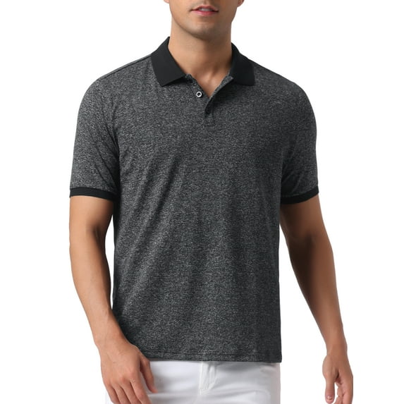 INSPIRE CHIC Men's Solid Color Lightweight Breathable Short Sleeved Casual Polo Shirt M Black