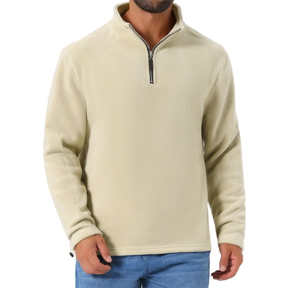 INSPIRE CHIC Men's Solid Color Stand Collar Half-Zip Long Sleeve Fleece Pullover Sweatshirt M Khaki
