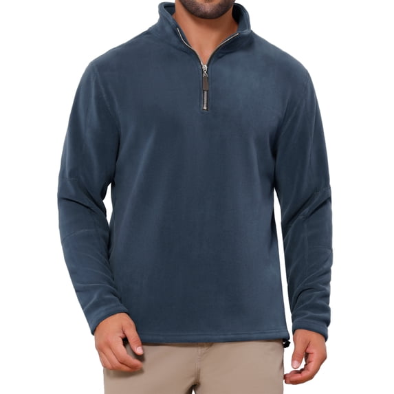 INSPIRE CHIC Men's Solid Color Stand Collar Half-Zip Long Sleeve Fleece Pullover Sweatshirt M Navy Blue