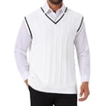 thumbnail image 1 of INSPIRE CHIC Men's Solid Color V-Neck Sleeveless Cable Knitted Sweater Vest L White, 1 of 5
