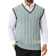 thumbnail image 1 of INSPIRE CHIC Men's Solid Color V-Neck Sleeveless Cable Knitted Sweater Vest XL Light Gray, 1 of 5