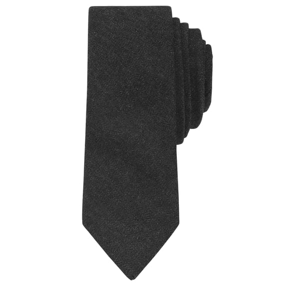 INSPIRE CHIC Men's Solid Denim Self-tied Necktie Skinny Narrow Slim 2.4" for Wedding Business Casual One Size Black