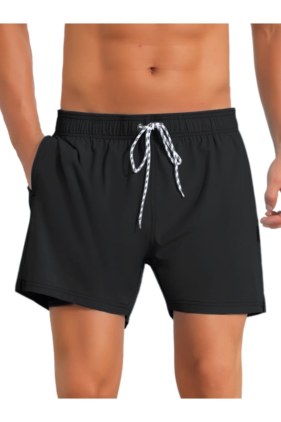 Men's Solid Drawstring Waist Stretch Liner Pool Beach Shorts 34 Black