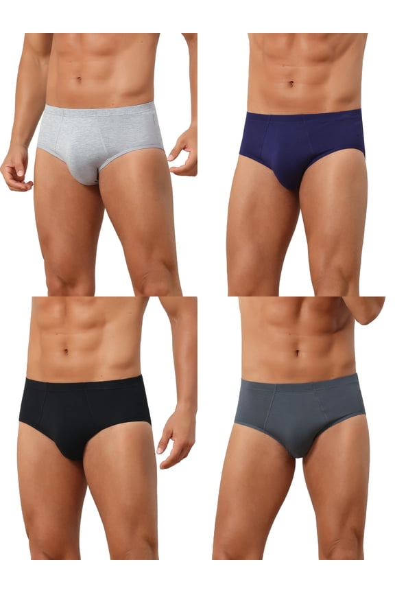 Edition Men's Solid High-Waisted Comfortable Breathable Knitted Briefs 4 Packs 32 1 Dark Blue 1 Black 1 Dark Gray 1 Light Gray
