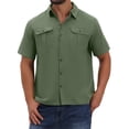 thumbnail image 1 of INSPIRE CHIC Men's Solid Short Sleeve Button Down Chest Pockets Linen Shirt 2XL Olive Green, 1 of 6