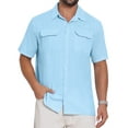 thumbnail image 1 of INSPIRE CHIC Men's Solid Short Sleeve Button Down Chest Pockets Linen Shirt 3XL Light Blue, 1 of 6