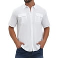 thumbnail image 1 of INSPIRE CHIC Men's Solid Short Sleeve Button Down Chest Pockets Linen Shirt L White, 1 of 6