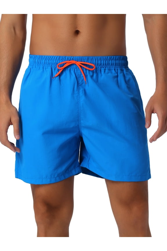Men's Solid Summer Drawstring Waist Mesh Liner Back Pocket Swim Shorts 28 Blue