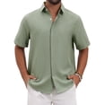 thumbnail image 1 of INSPIRE CHIC Men's Solid Summer Short Sleeve Button Down Linen Shirt 2XL Light Green, 1 of 5