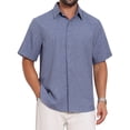 thumbnail image 1 of INSPIRE CHIC Men's Solid Summer Short Sleeve Button Down Linen Shirt L Denim Blue, 1 of 6