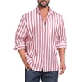 thumbnail image 1 of INSPIRE CHIC Men's Stand Collar Long Sleeve Button Down Striped Dress Shirts with Chest Pocket L Red, 1 of 4