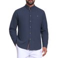 thumbnail image 1 of INSPIRE CHIC Men's Stand Collar Long Sleeves Button Down Solid Color Linen Business Shirt 2XL Dark Blue, 1 of 5