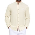thumbnail image 1 of INSPIRE CHIC Men's Stand Collar Long Sleeves Button Down Solid Color Linen Business Shirt M Khaki, 1 of 5