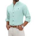 thumbnail image 1 of INSPIRE CHIC Men's Stand Collar Long Sleeves Button Down Solid Color Linen Business Shirt M Light Green, 1 of 6