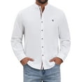 thumbnail image 1 of INSPIRE CHIC Men's Stand Collar Long Sleeves Button Down Solid Color Linen Business Shirt M White, 1 of 6