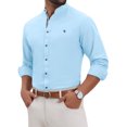 thumbnail image 1 of INSPIRE CHIC Men's Stand Collar Long Sleeves Button Down Solid Color Linen Business Shirt S Light Blue, 1 of 6