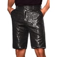 thumbnail image 1 of INSPIRE CHIC Men's Straight Leg Club Rave Party Metallic Sparkly Sequin Shorts 34 Black, 1 of 5