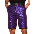thumbnail image 1 of INSPIRE CHIC Men's Straight Leg Club Rave Party Metallic Sparkly Sequin Shorts 34 Purple, 1 of 6