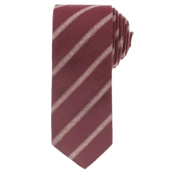 INSPIRE CHIC Men's Stripe Ties Neck Cotton Blend Self-tied Skinny Neckties for Wedding Deep Red One Size