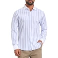 thumbnail image 1 of INSPIRE CHIC Men's Striped Button Down Long Sleeve Stretch Business Shirts S Light Blue, 1 of 4