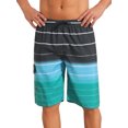 thumbnail image 1 of INSPIRE CHIC Men's Striped Drawstring Waist Vacation Beach Shorts with Pockets 30 Black Green, 1 of 4